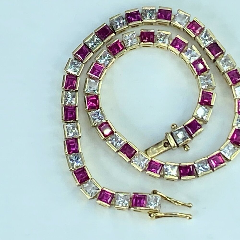 14K yellow gold 4.8ct natural Ruby tennis bracelet 8.25" 10.9g 8.25" JR421 - Picture 1 of 10